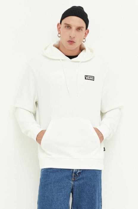Бавовняна кофта Vans чоловіча колір білий з капюшоном з принтом