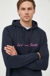 Бавовняна кофта Lyle & Scott чоловіча колір синій з капюшоном з аплікацією