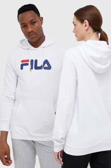 Кофта Fila колір білий з капюшоном з принтом
