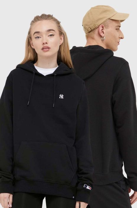 Кофта 47brand MLB New York Yankees колір чорний з капюшоном з аплікацією