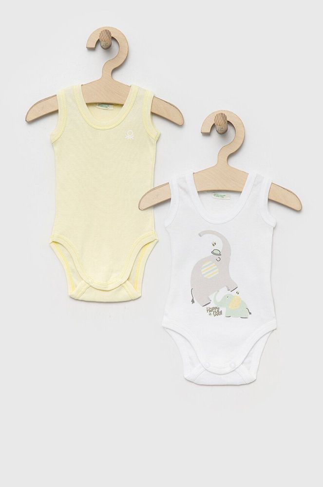 Дитяче бавовняне боді United Colors of Benetton 2-pack колір жовтий (3184833)