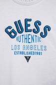 Дитячий бавовняний лонгслів Guess колір білий з принтом (2902034)