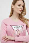 Бавовняний лонгслів Guess колір рожевий