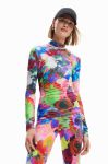 Лонгслів Desigual жіночий півгольф колір барвистий (2960659)