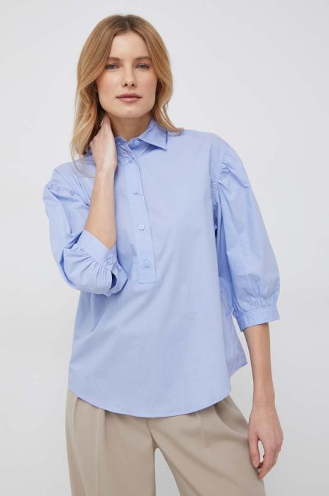 Бавовняна блузка Sisley жіноча однотонна колір блакитний