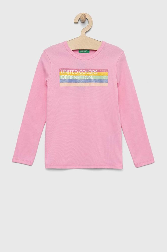 Дитячий бавовняний лонгслів United Colors of Benetton колір рожевий (2983694)
