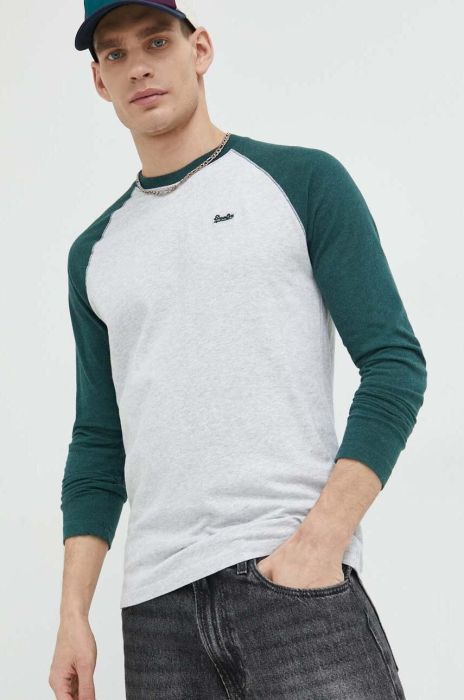 Бавовняний лонгслів Superdry колір сірий меланж (2995894)
