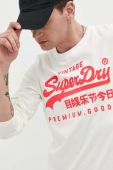 Бавовняний лонгслів Superdry колір бежевий з принтом