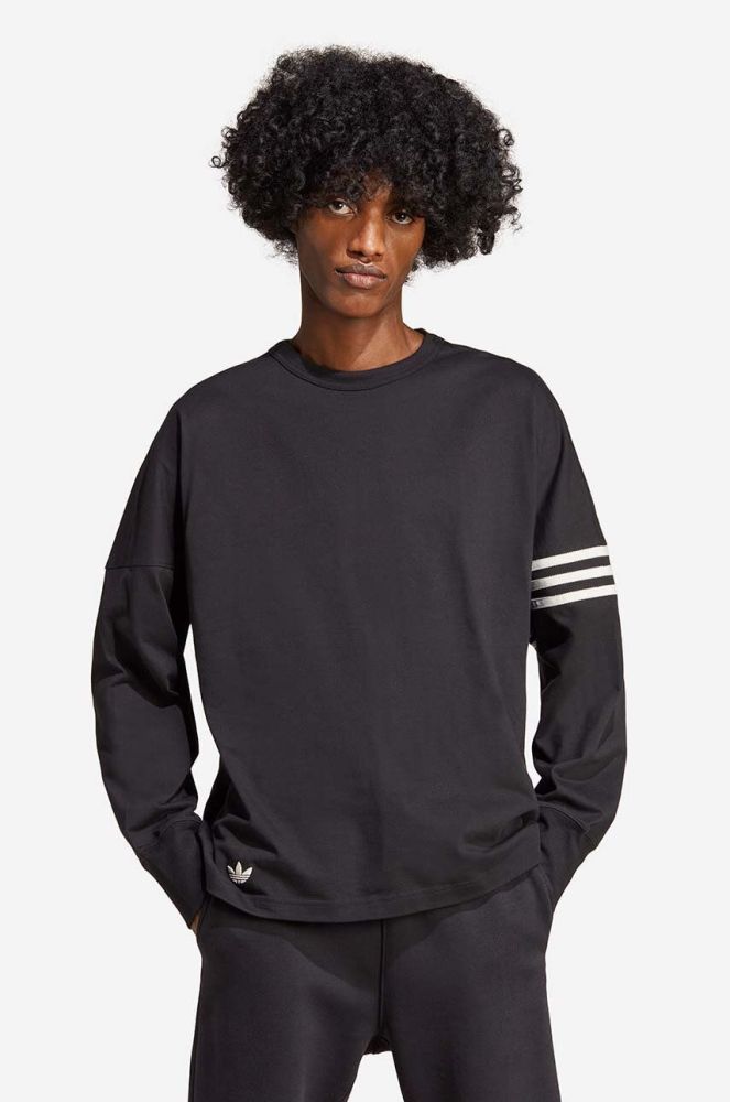 Бавовняний лонгслів adidas Originals колір чорний однотонний HR8697-black