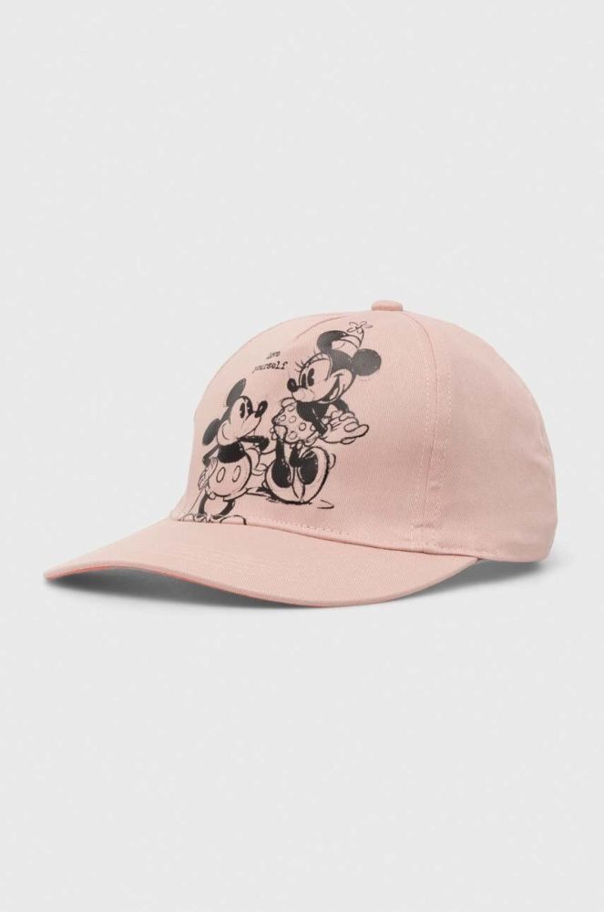 Дитяча бавовняна кепка United Colors of Benetton x Disney колір рожевий з принтом
