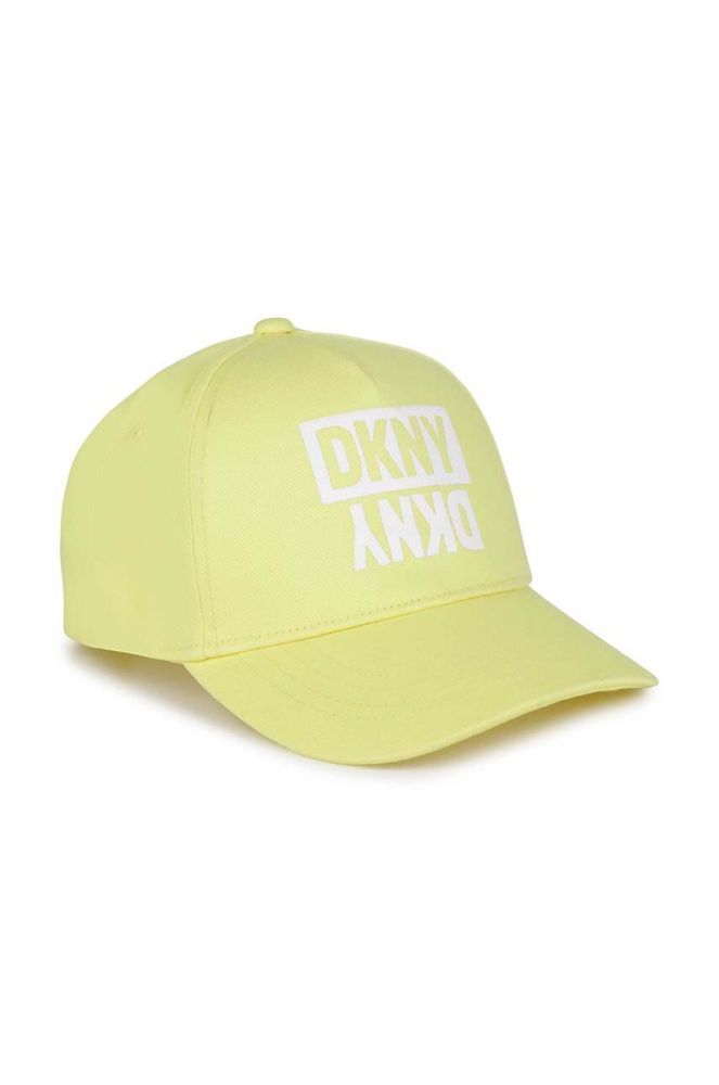 Дитяча бавовняна кепка Dkny колір жовтий з принтом