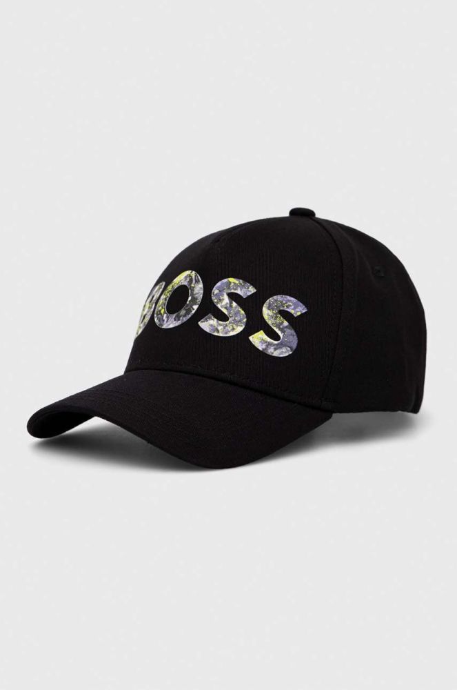 Бавовняна бейсболка BOSS BOSS GREEN колір чорний з принтом (3209324)