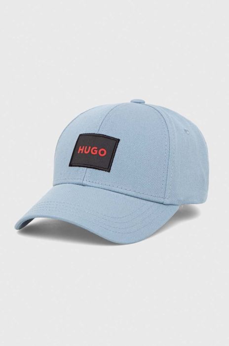 Бавовняна бейсболка HUGO з аплікацією колір блакитний (3077469)