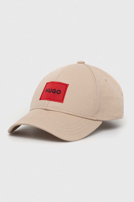 Бавовняна бейсболка HUGO колір бежевий з аплікацією (3077468)
