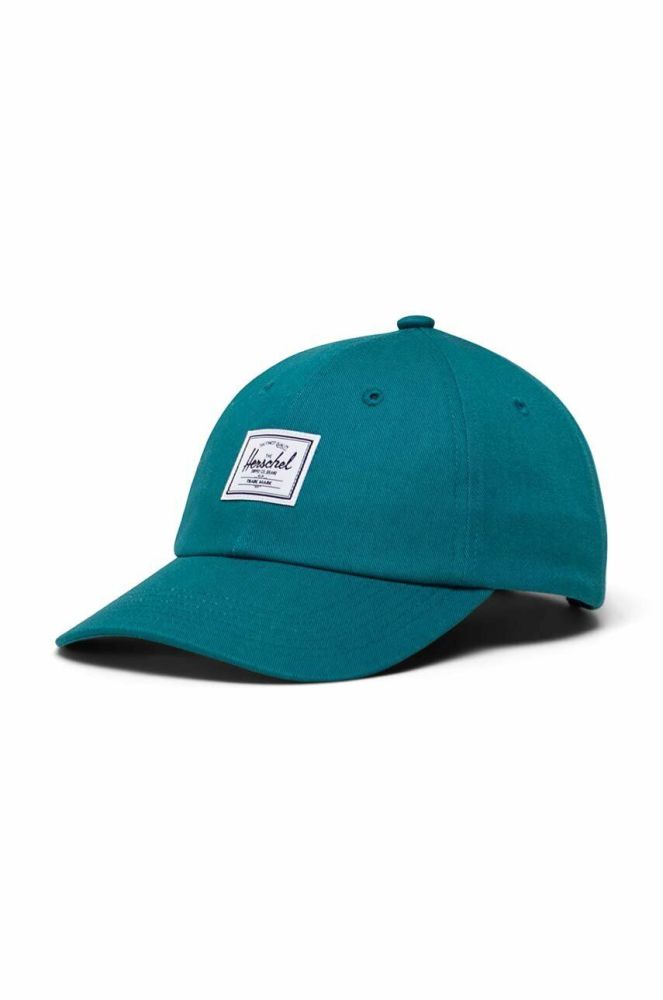 Бавовняна бейсболка Herschel однотонна колір блакитний