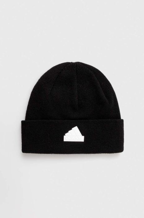 Вовняна шапка adidas колір чорний з тонкого трикотажу