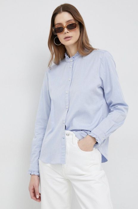 Бавовняна сорочка Tommy Hilfiger жіноча regular зі стійкою колір блакитний