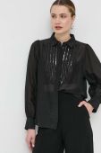 Сорочка з домішкою шовку BOSS жіноча колір чорний regular класичний комір