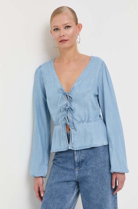 Блузка Guess жіноча однотонна колір блакитний (3220745)