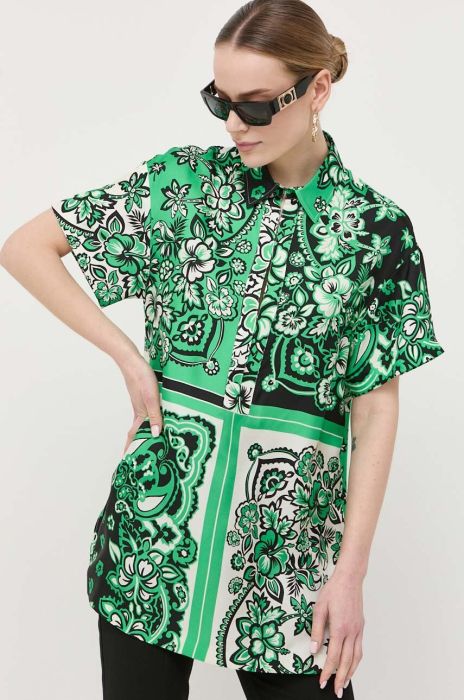 Шовкова блузка Red Valentino колір зелений візерунок