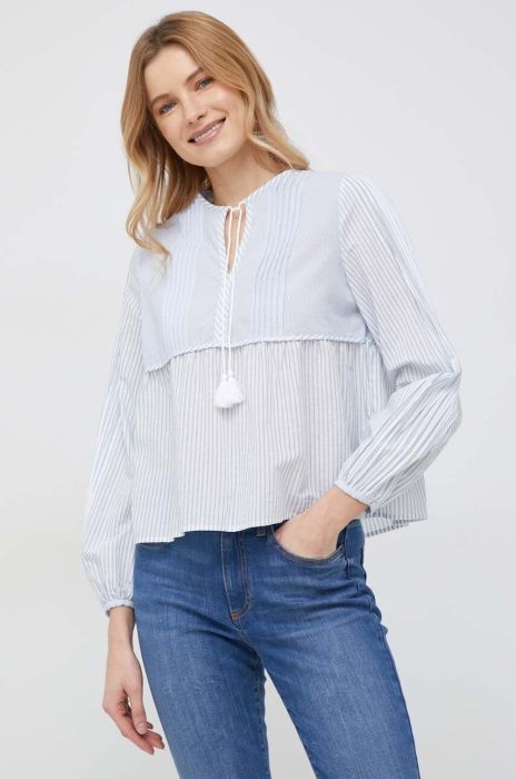 Бавовняна блузка Pepe Jeans Ella жіноча в смужку колір блакитний