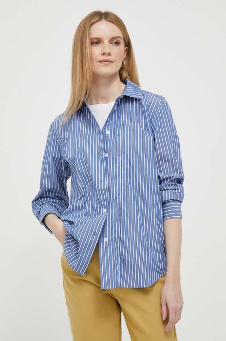 Бавовняна сорочка Tommy Hilfiger жіноча relaxed класичний комір колір блакитний (3250788)