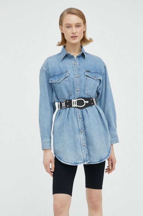 Джинсова сорочка Lee жіноча relaxed класичний комір колір блакитний