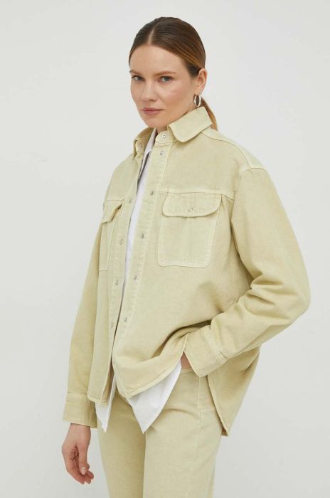 Бавовняна сорочка Samsoe Samsoe жіноча колір зелений relaxed класичний комір