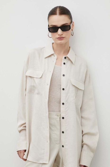 Сорочка з домішкою льону Gestuz колір бежевий relaxed класичний комір