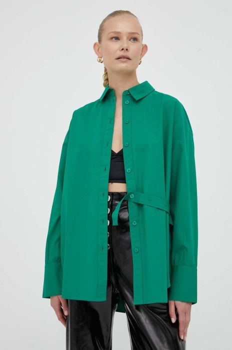 Бавовняна сорочка 2NDDAY жіноча колір зелений regular класичний комір