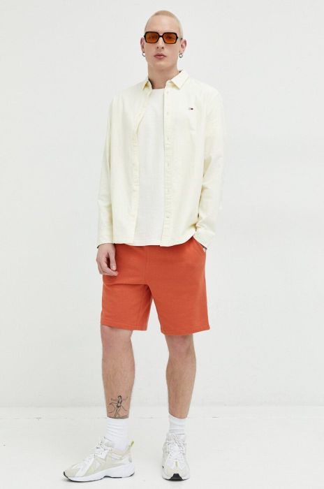 Бавовняна сорочка Tommy Jeans чоловіча колір жовтий regular класичний комір