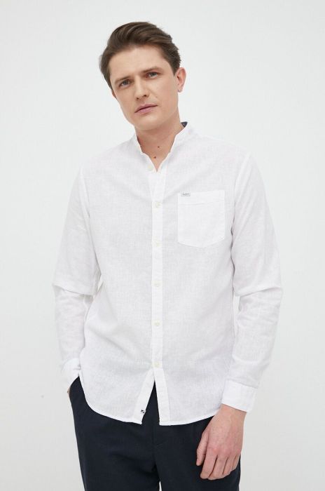 Сорочка з льону Pepe Jeans колір білий regular зі стійкою