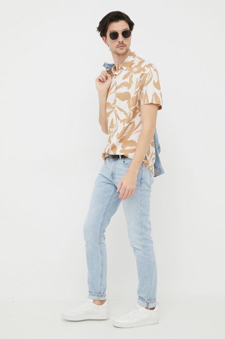 Сорочка Guess чоловіча колір бежевий regular класичний комір