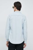 Сорочка з домішкою льону Guess slim класичний комір колір блакитний