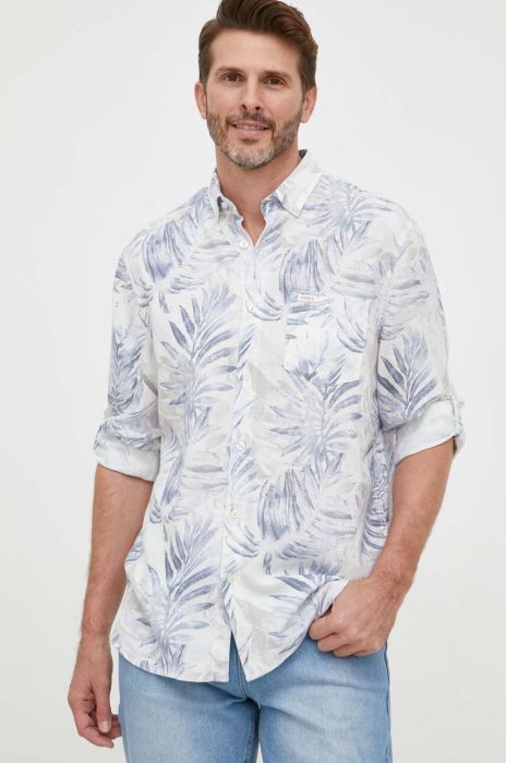 Сорочка з льону Guess regular комір button-down колір блакитний