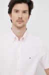 Сорочка з льоном Tommy Hilfiger колір рожевий regular комір button-down