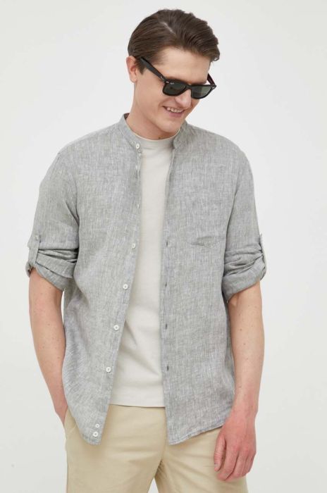 Сорочка з льону United Colors of Benetton колір зелений regular класичний комір