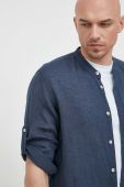 Сорочка з льону United Colors of Benetton колір синій regular класичний комір (3247522)
