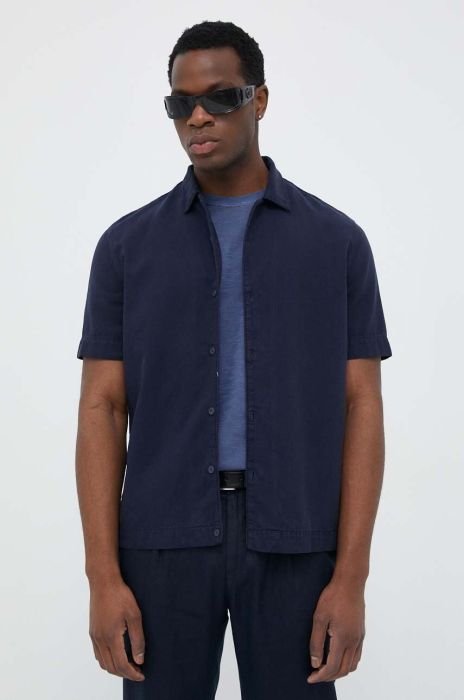 Сорочка United Colors of Benetton чоловіча колір синій regular класичний комір