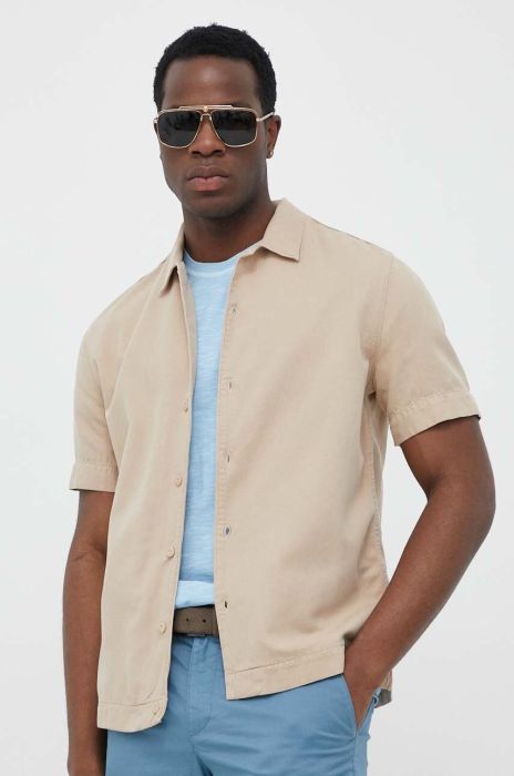 Сорочка United Colors of Benetton чоловіча колір бежевий regular класичний комір