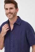 Сорочка з льону BOSS BOSS ORANGE колір синій regular класичний комір
