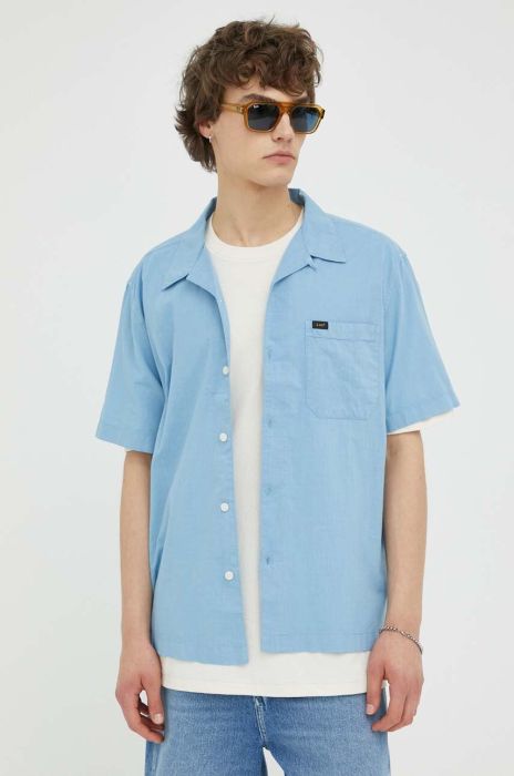 Бавовняна сорочка Lee чоловіча relaxed колір блакитний