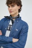 Джинсова сорочка Wrangler чоловіча колір синій regular класичний комір