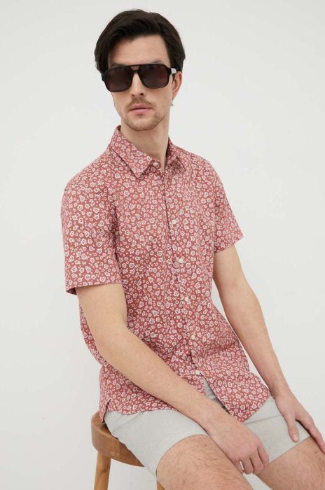 Сорочка з льону BOSS колір рожевий regular класичний комір