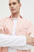 Сорочка з домішкою льону Tommy Jeans колір помаранчевий relaxed класичний комір