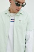 Сорочка з домішкою льону Tommy Jeans колір зелений regular