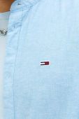 Сорочка з домішкою льону Tommy Jeans regular зі стійкою колір блакитний