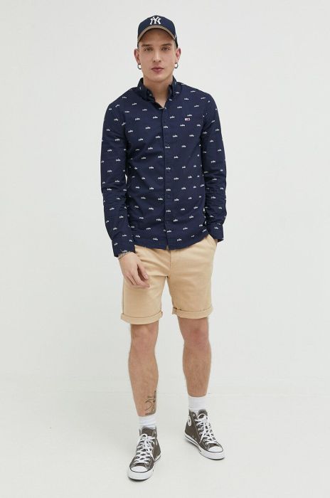 Бавовняна сорочка Tommy Jeans чоловіча колір синій regular комір button-down (3147616)