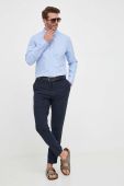 Бавовняна сорочка BOSS чоловіча regular комір button-down колір блакитний