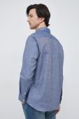 Сорочка з домішкою льону BOSS колір синій regular класичний комір